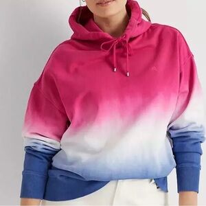 NWT Ralph Lauren PINK/WHITE/BLUE OMBRE Dip Dyed Hoodie Sweatshirt Women's L LOGO